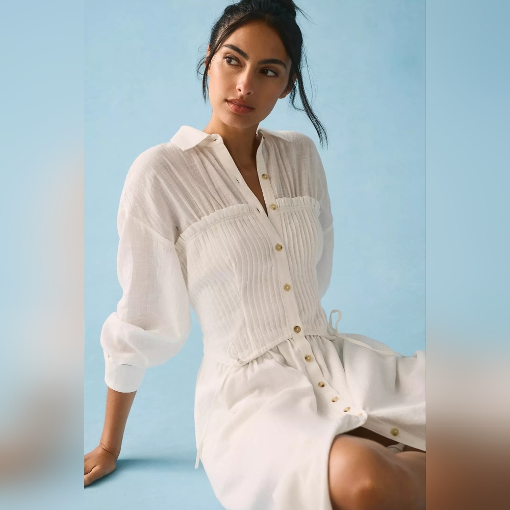 Pilcro/Anthropology Shirred Button Down Courset Dress